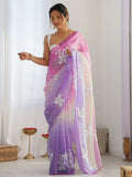 Pink Lavender Gold Crush saree with detailed embroidery and matching blouse