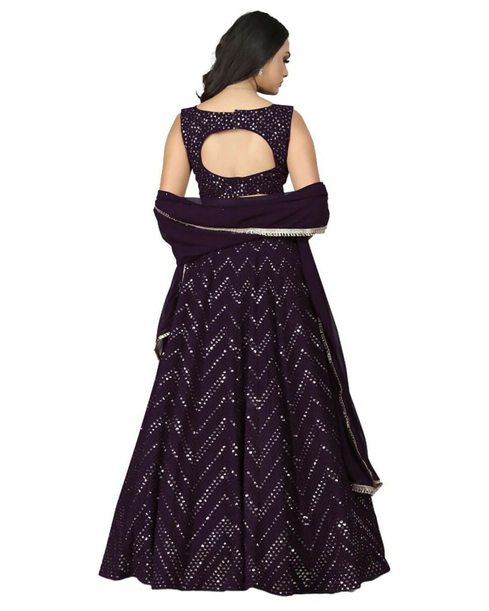 Wine Faux Georgette Lehenga Choli with 3mm Sequins Embroidery
