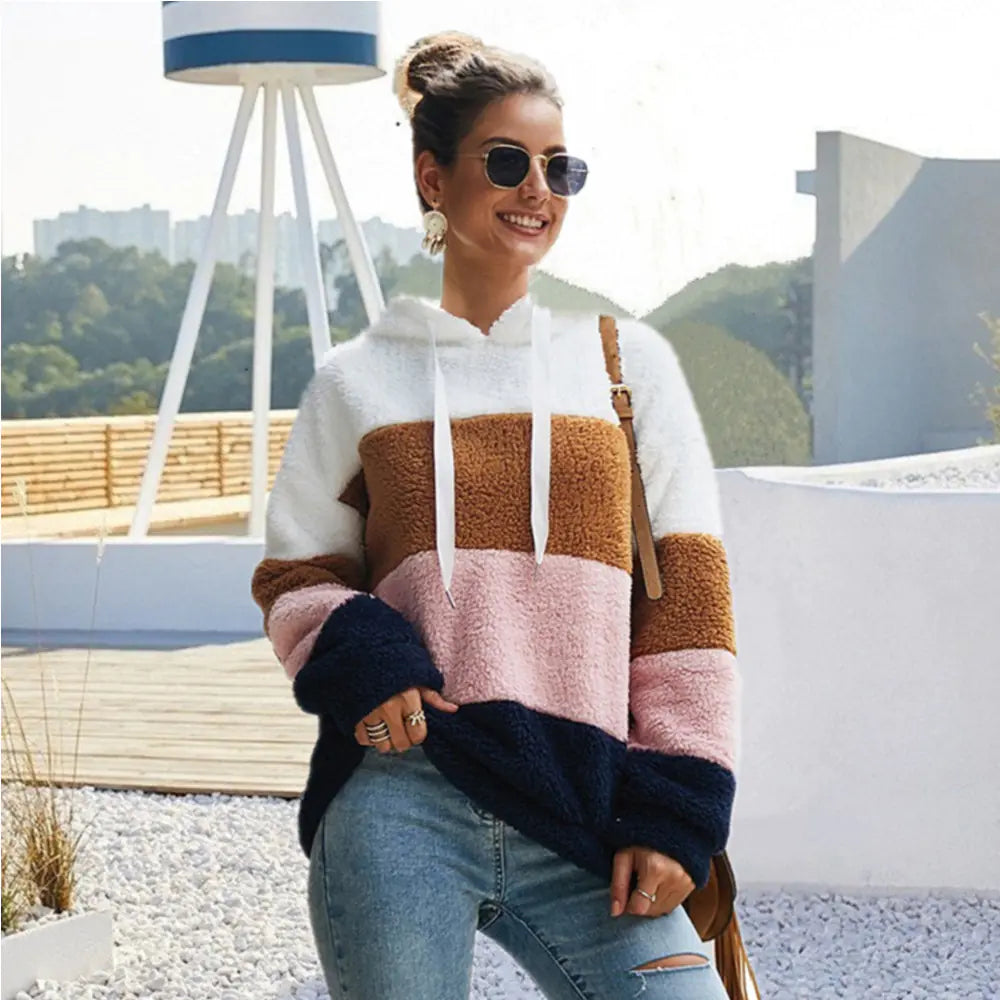 Trendy Fall/Winter Hooded Plush Sweatshirt for Women