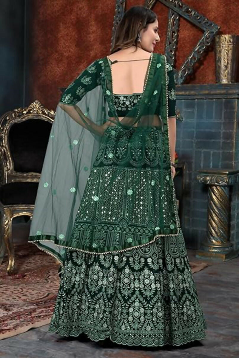 Bottle Green Faux Georgette Lehenga Choli with Sequins & Jari