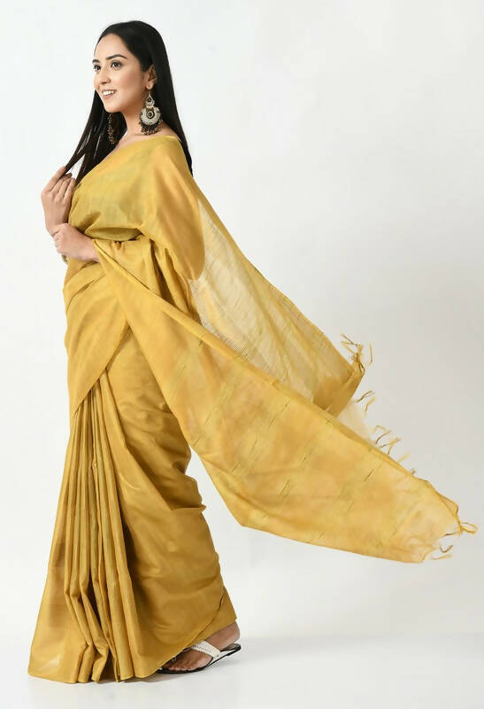 Golden Bhagalpuri Handloom 8 Line Ghichha Silk Saree with Blouse