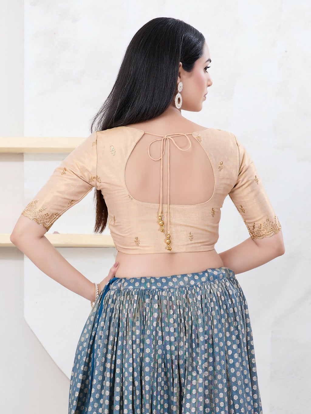 Joban Fashion Light-Gold Shimmer Elbow Sleeveless Front Open Blouse