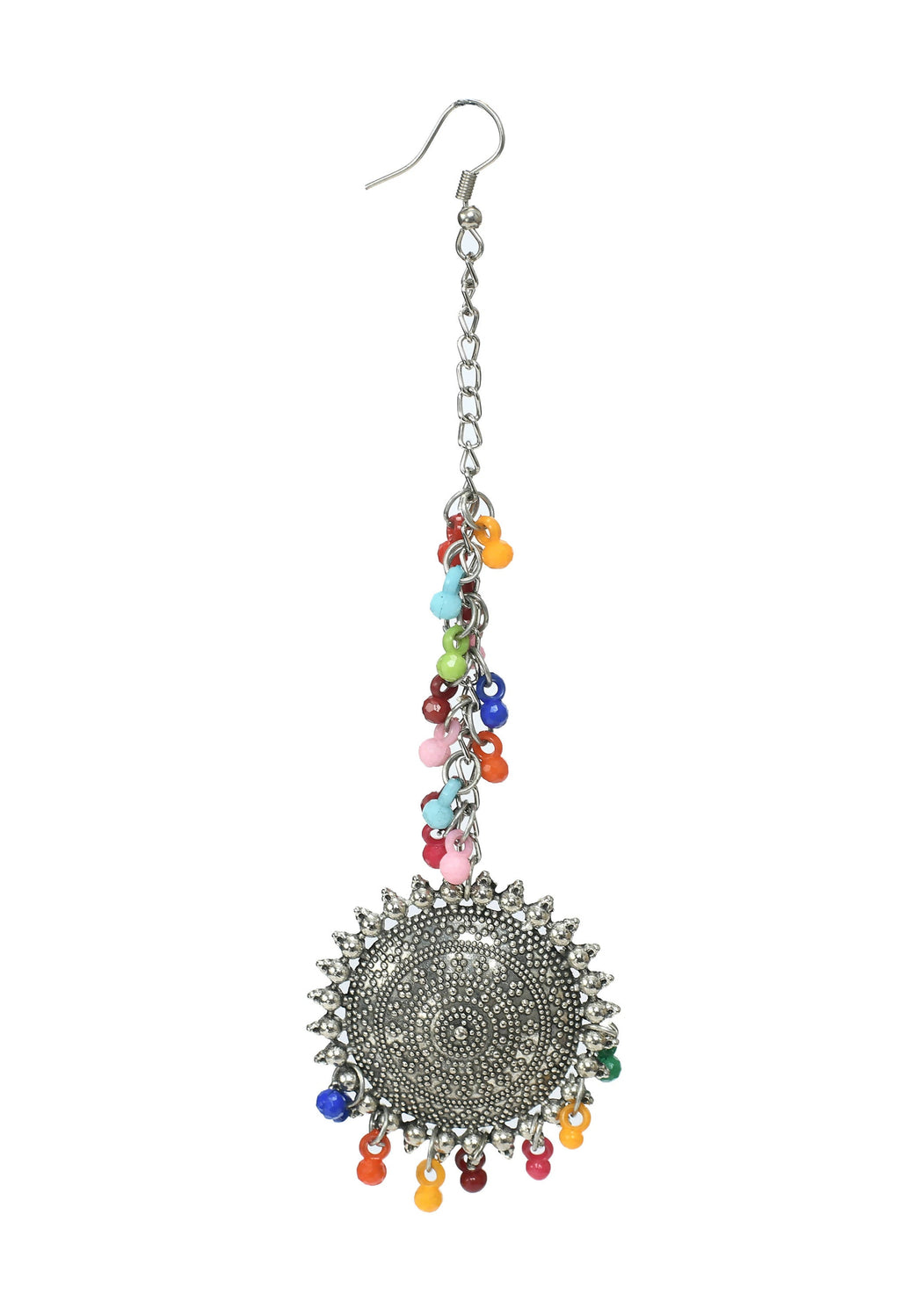 Silver and Multicolor Jhumka Earrings with Maang Tikka Set