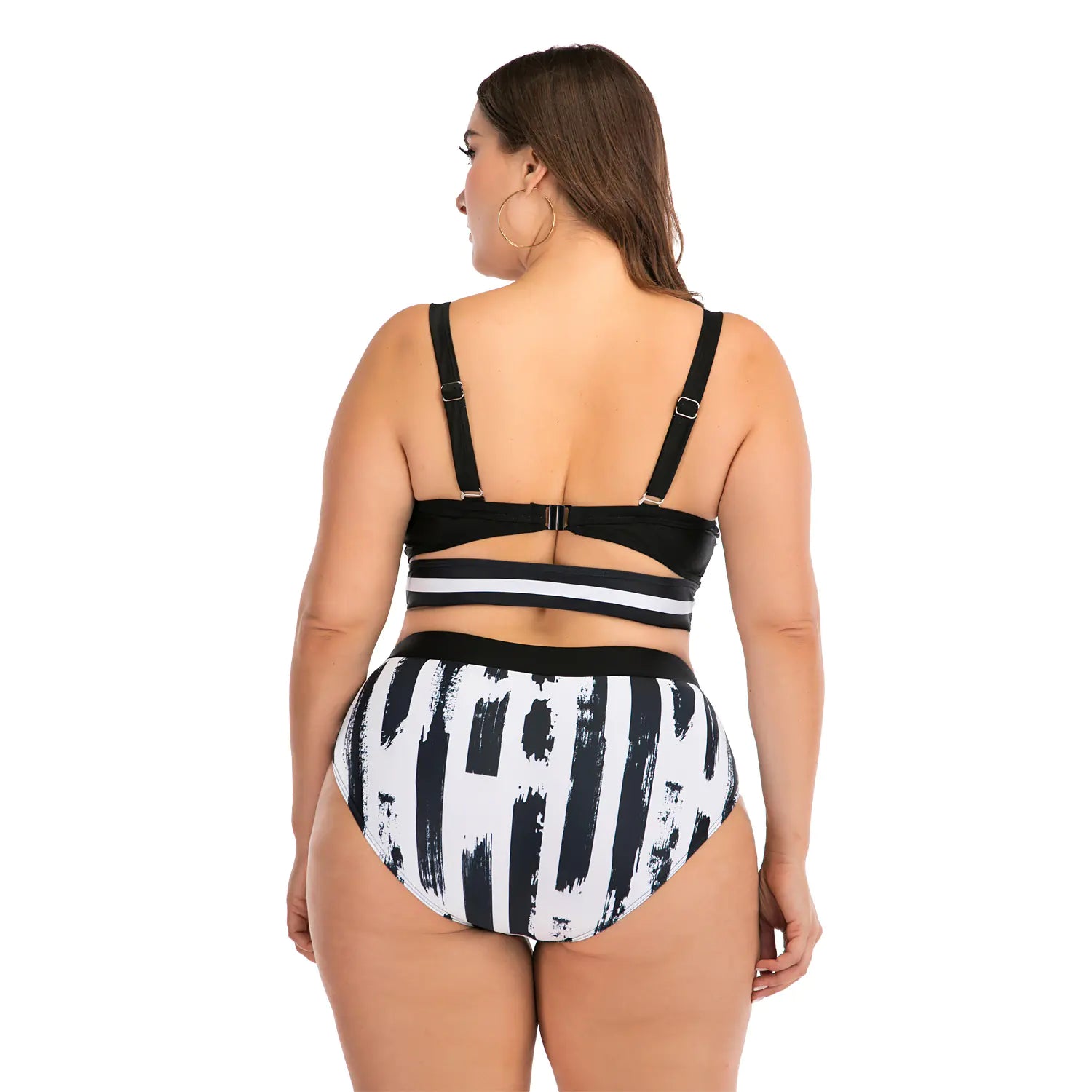Women's Black and White Printed High Waist Bikini Swimsuit - Image 10
