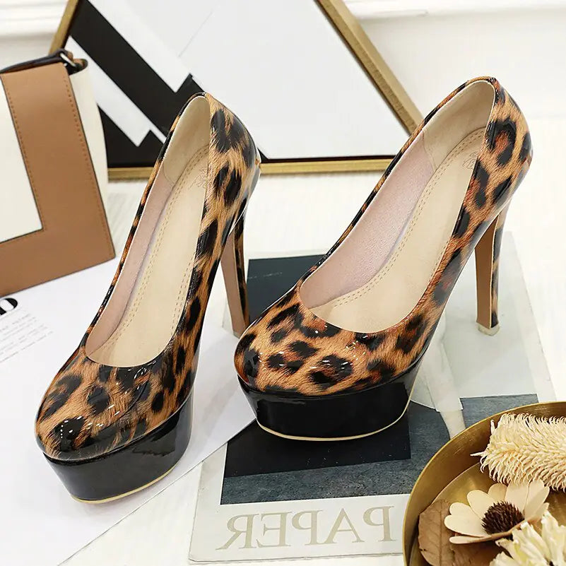 Women's High Heel Platform Stiletto Shoes in Red Leopard Print - Image 25