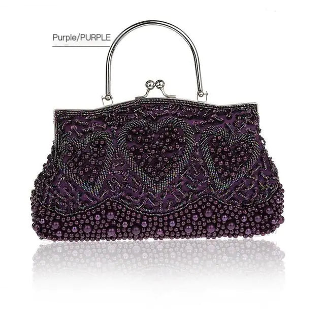 Gray Beaded Sequined Embroidery Shoulder Bag Clutch