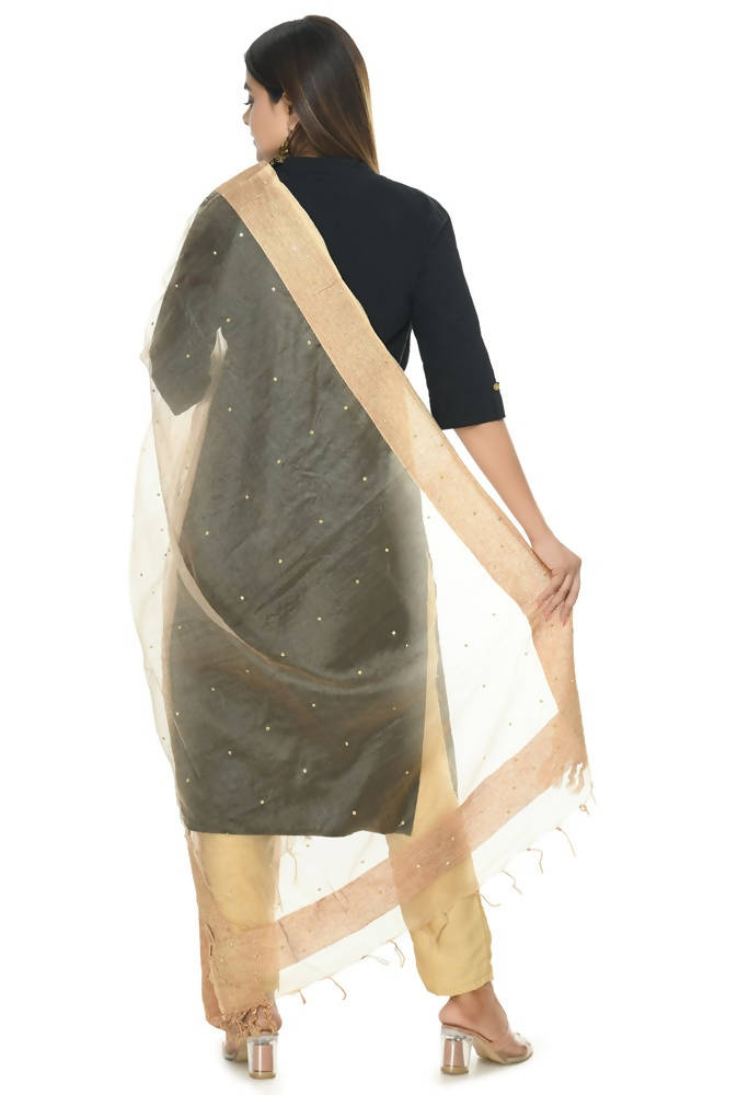 Golden Stone Work Organza Cotton Dupatta - Elegant Ethnic Drape