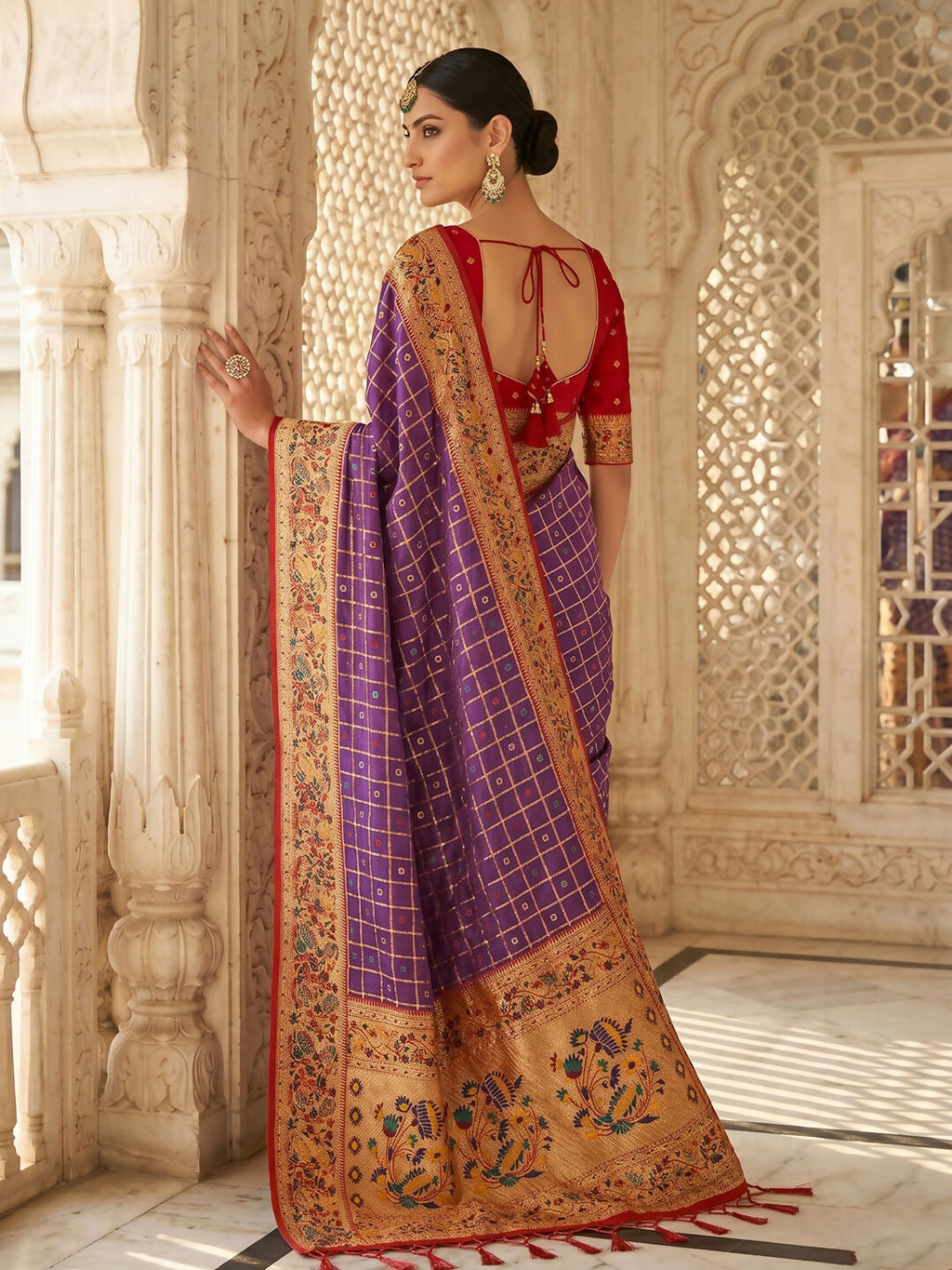 Purple Banarasi Silk Blend Saree with Intricate Weave