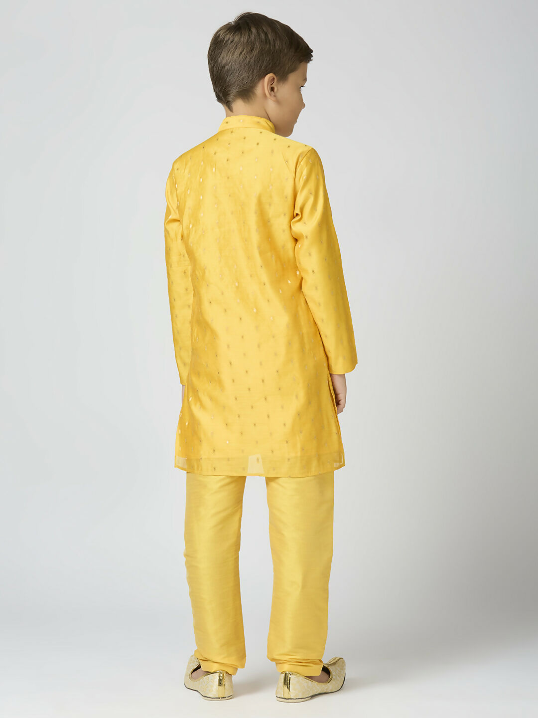 Boys Yellow Chanderi Kurta and Pyjama Set with Traditional Butta