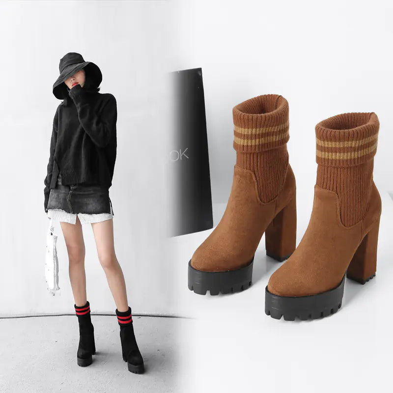 Women's Waterproof Chunky Heel Platform Boots