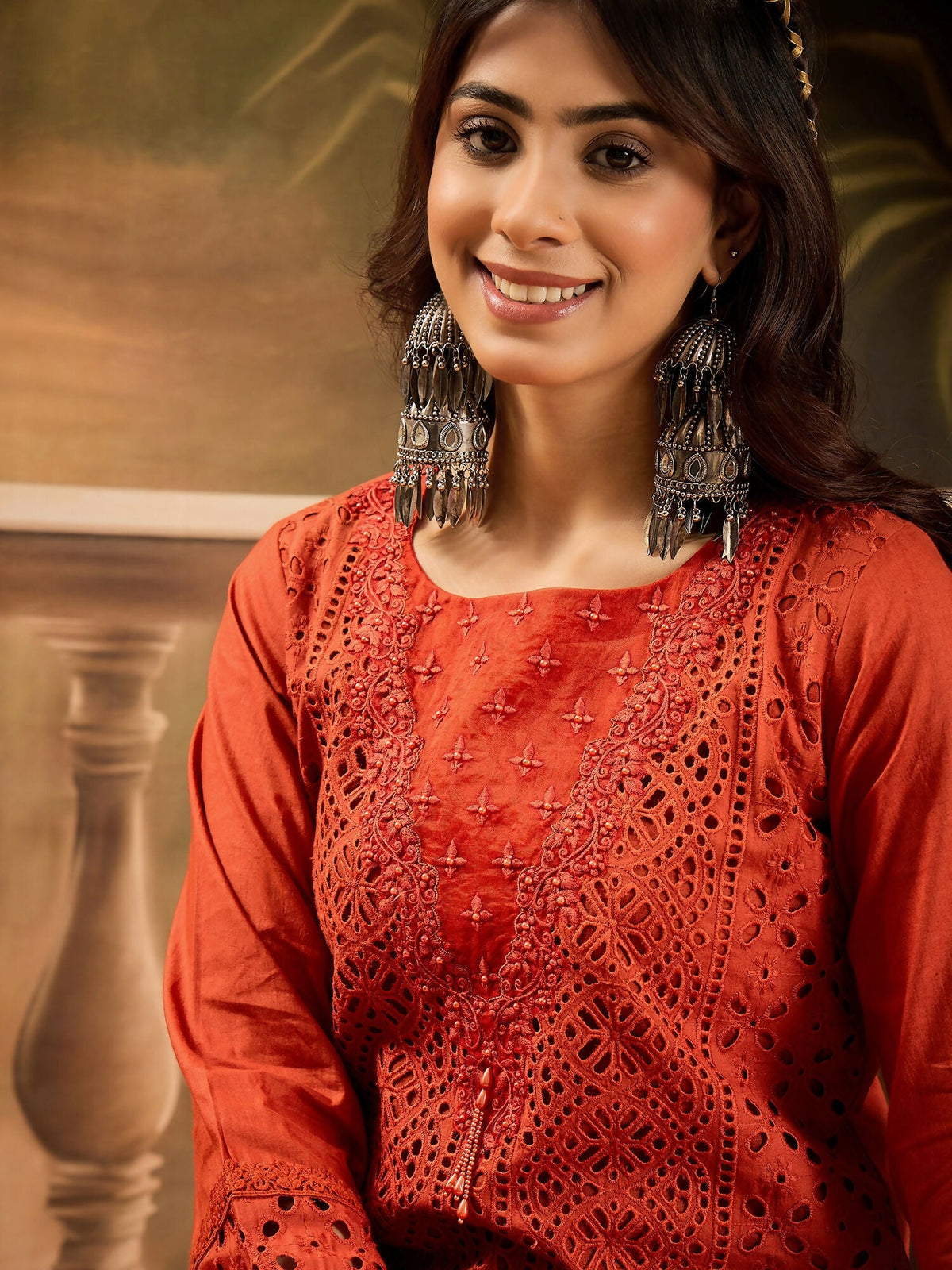Rust Embroidered Pure Cotton Cord Set - Stylish Co-ord