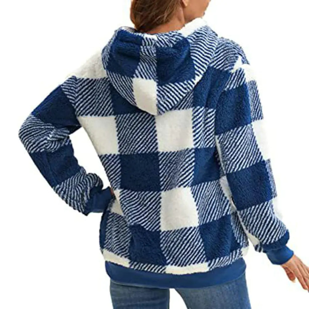 Women's Plush Hoodie with Drawstring - Cozy Comfort