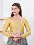 Gold Gajji silk sleeveless blouse featuring a sweetheart neck and back-open design.