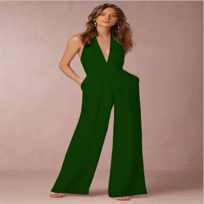 Women's Sleeveless Halter Neck Wide Leg Jumpsuit - Image 15