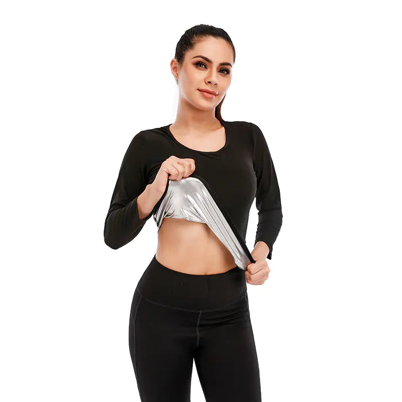 New Women's Long Sleeve Silver Sweat Yoga Set