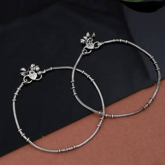 Trendy Oxidised Silver Plated Anklets with Traditional Charm