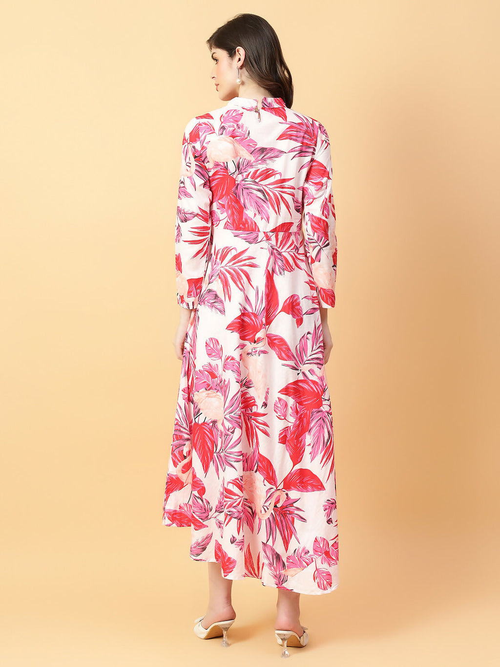 Red Cotton Printed Hand Work Dress