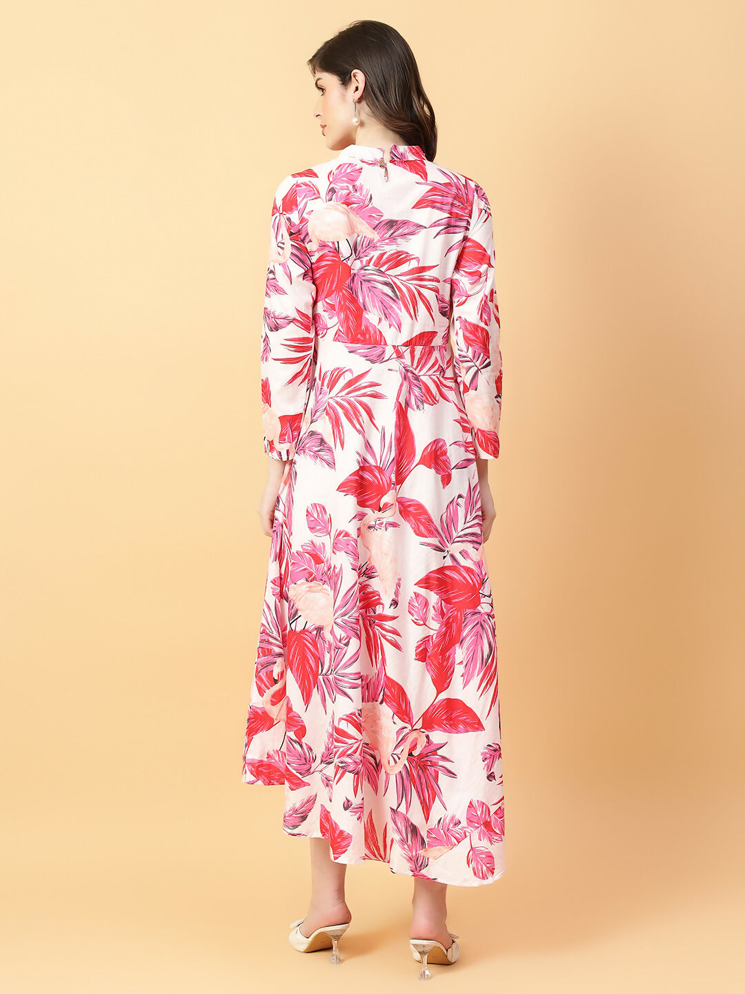 Red Cotton Printed Hand Work Dress