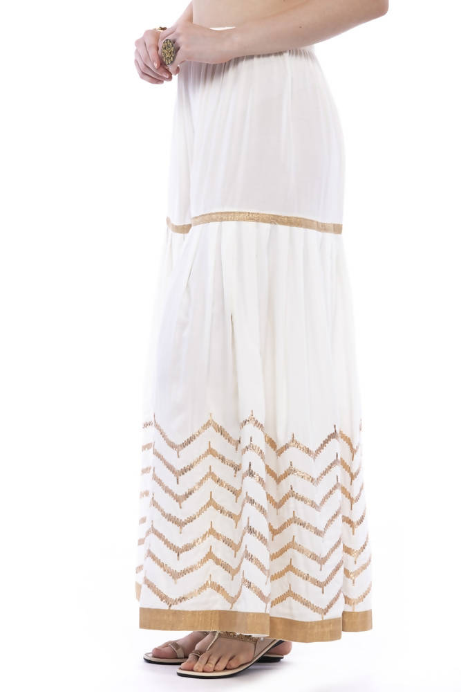 Girls Off-White Cotton Gota Print Sharara - Traditional Ethnic Wear