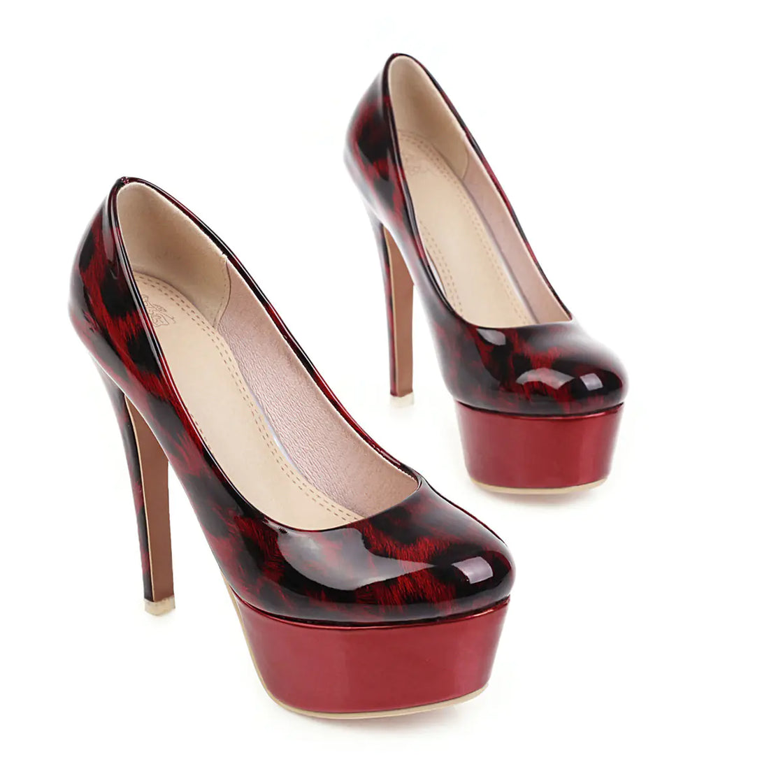 Women's High Heel Platform Stiletto Shoes in Red Leopard Print - Image 2