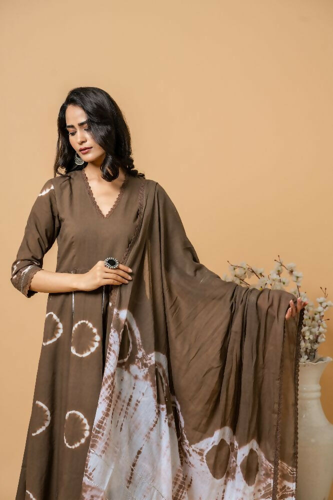 Brown Tie & Dye Cotton Suit Set - Stylish Ethnic Apparel