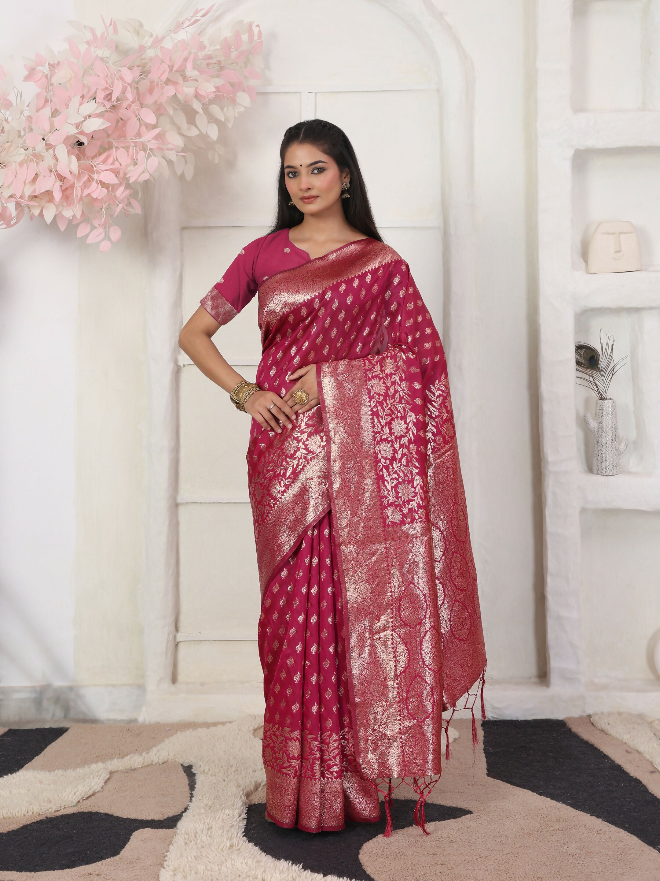 Lichi Silk Wine Saree with Matching Blouse Piece