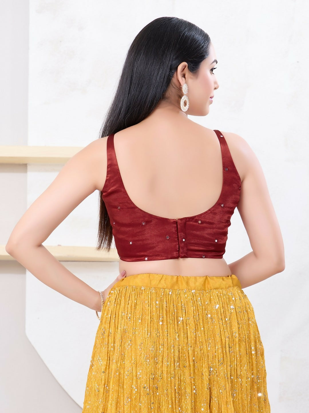 Red Gajji Silk Sleeveless Square Neck Back Open Blouse