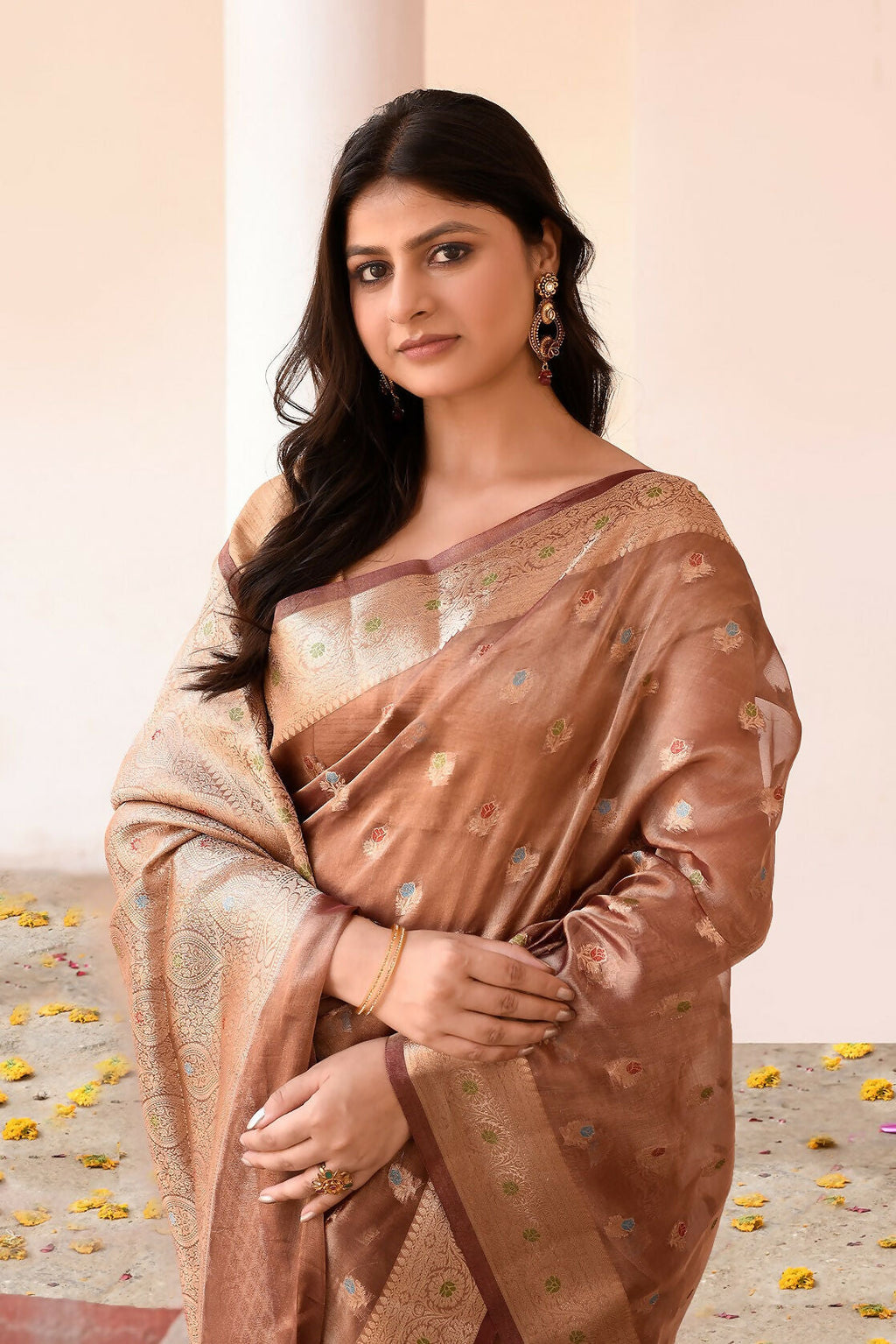 Copper Pure Banarasi Tissue Silk Saree for Traditional Glamour