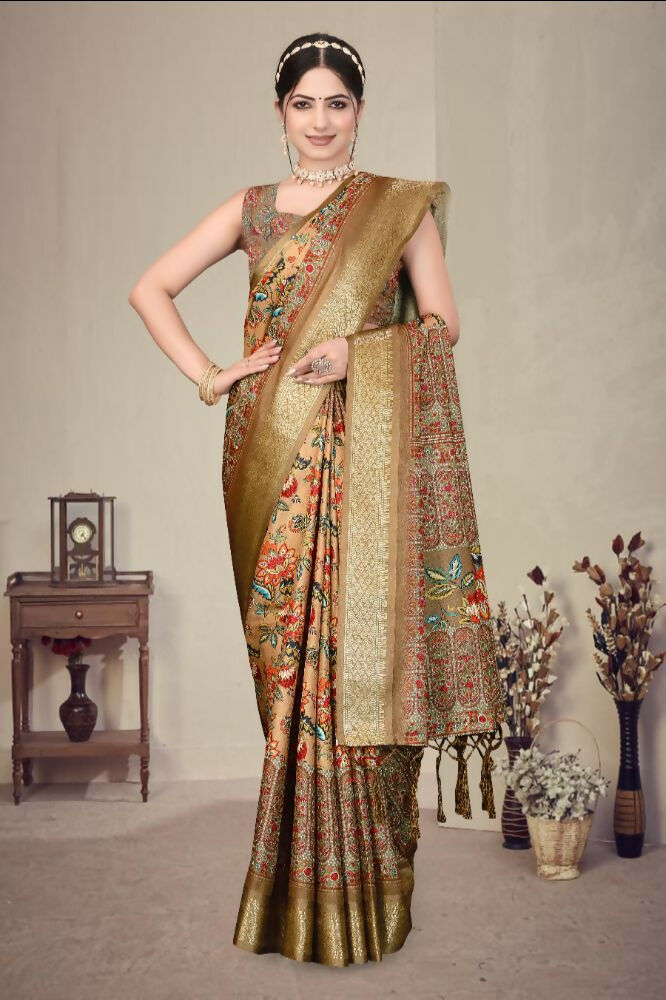 Multi Heavy Cotton Silk Digital Print & Jacquard Saree