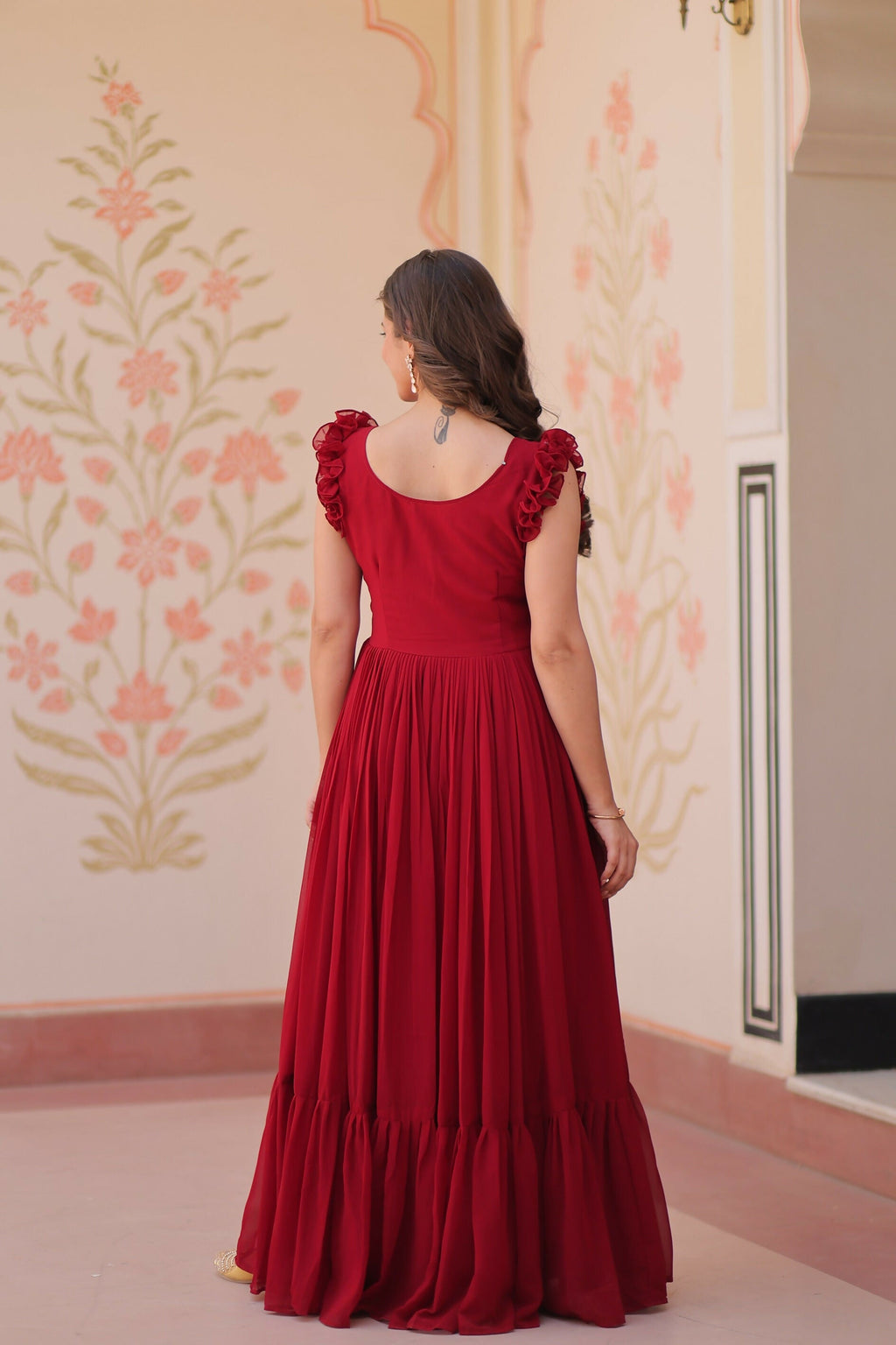 Maroon Georgette Gown with Exquisite Sequence Embroidery Work