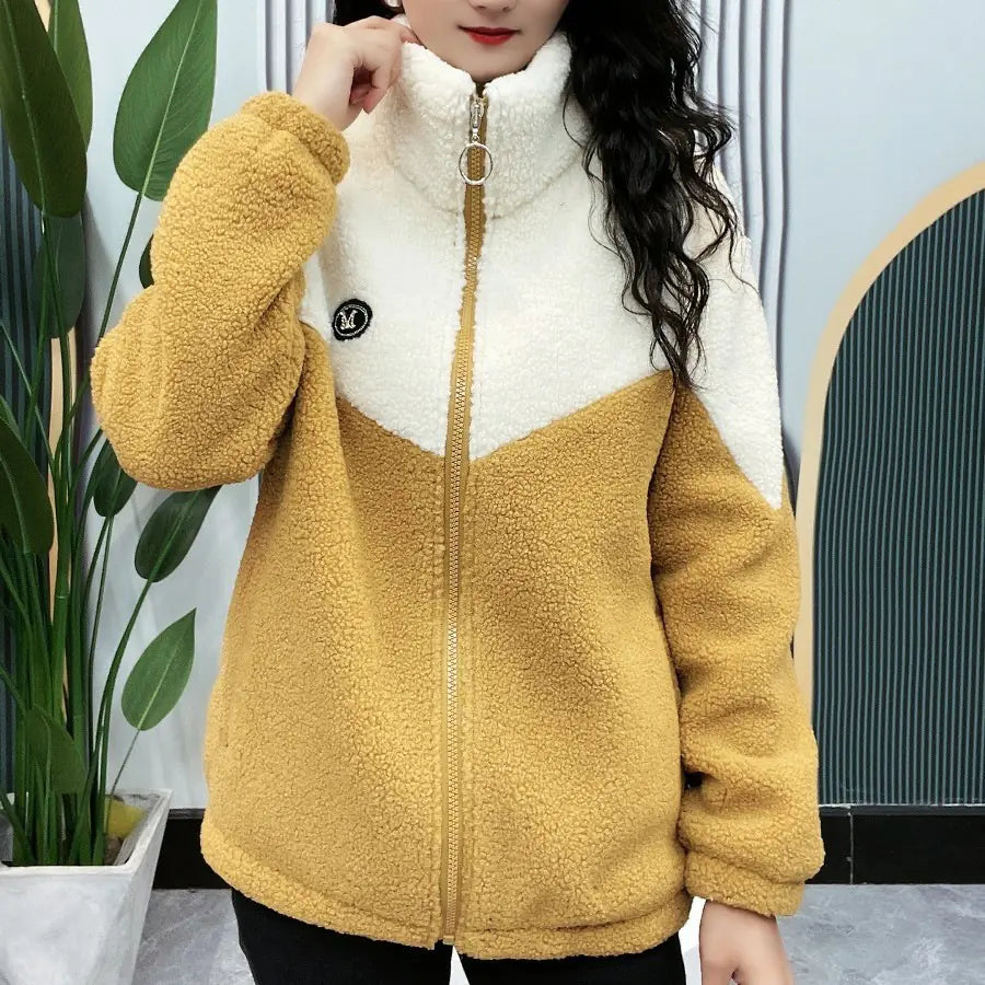 Women's Thick Color-Block Fleece Zip-Up Jacket for Winter - Image 29