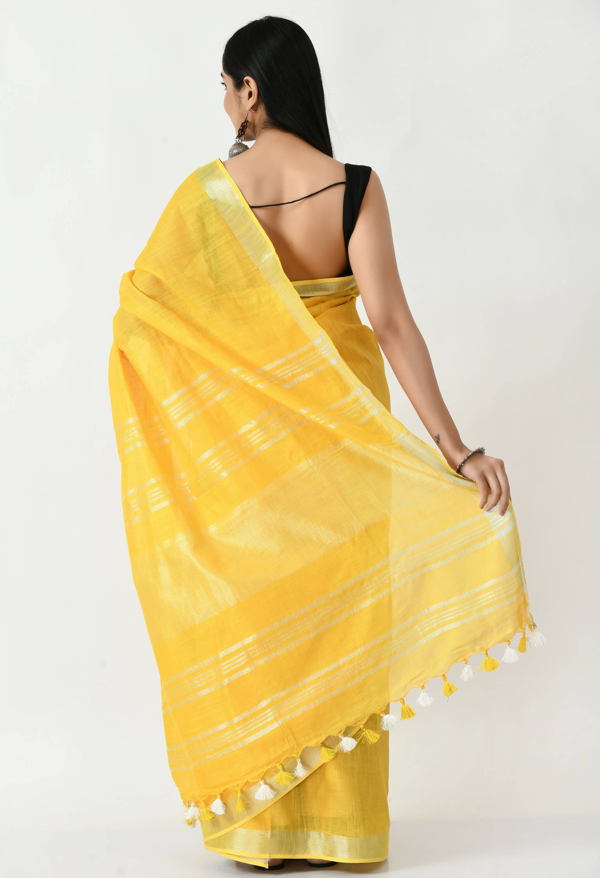 Yellow Bhagalpuri Handloom Silk Linen Saree with Blouse Piece