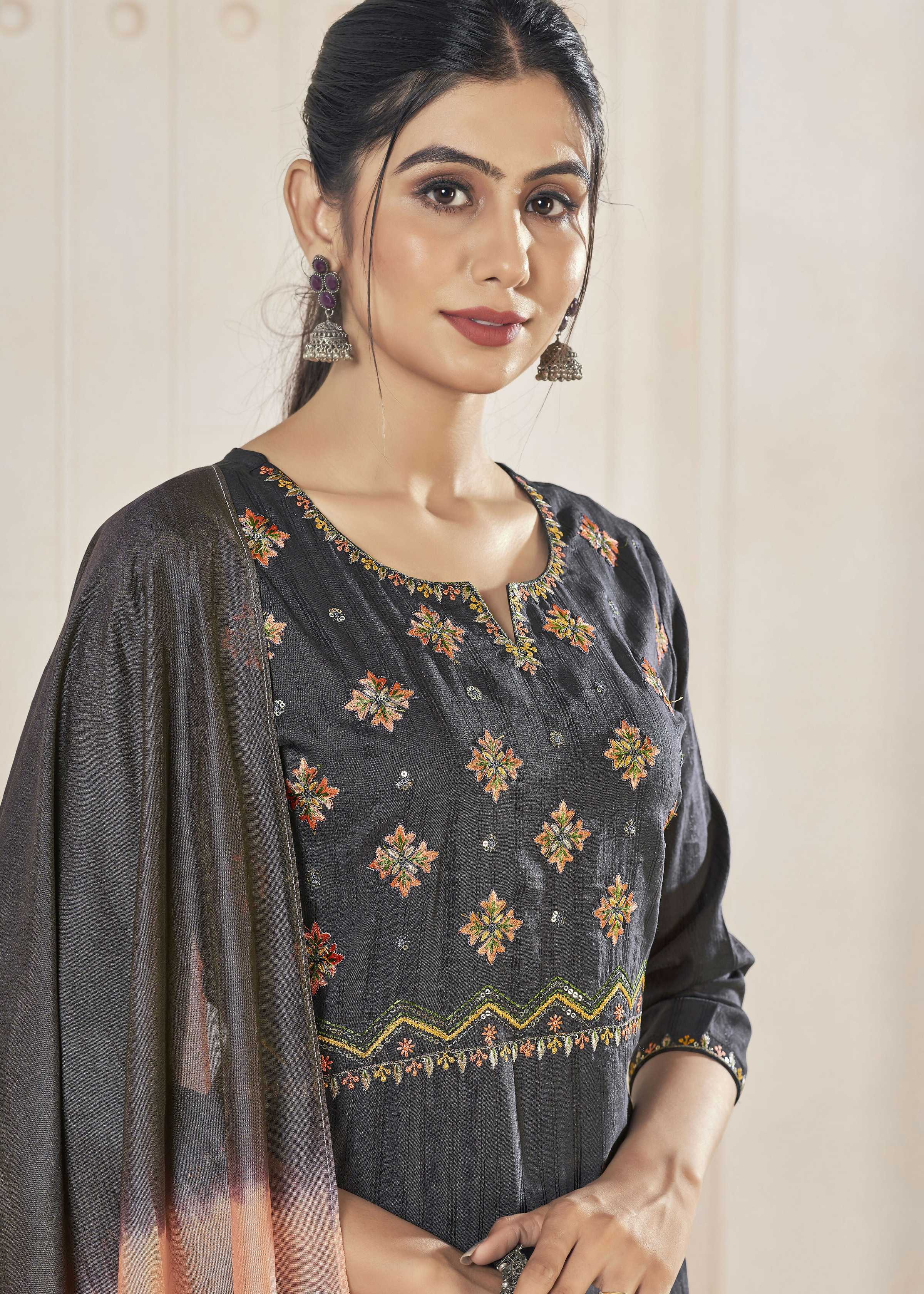 Women's Black Pure Viscose Straight Kurta with Embroidery Details
