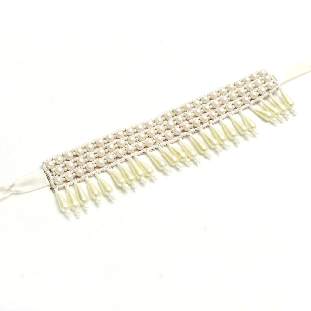 Off White Pearl Choker Necklace and Earrings Handicraft Set