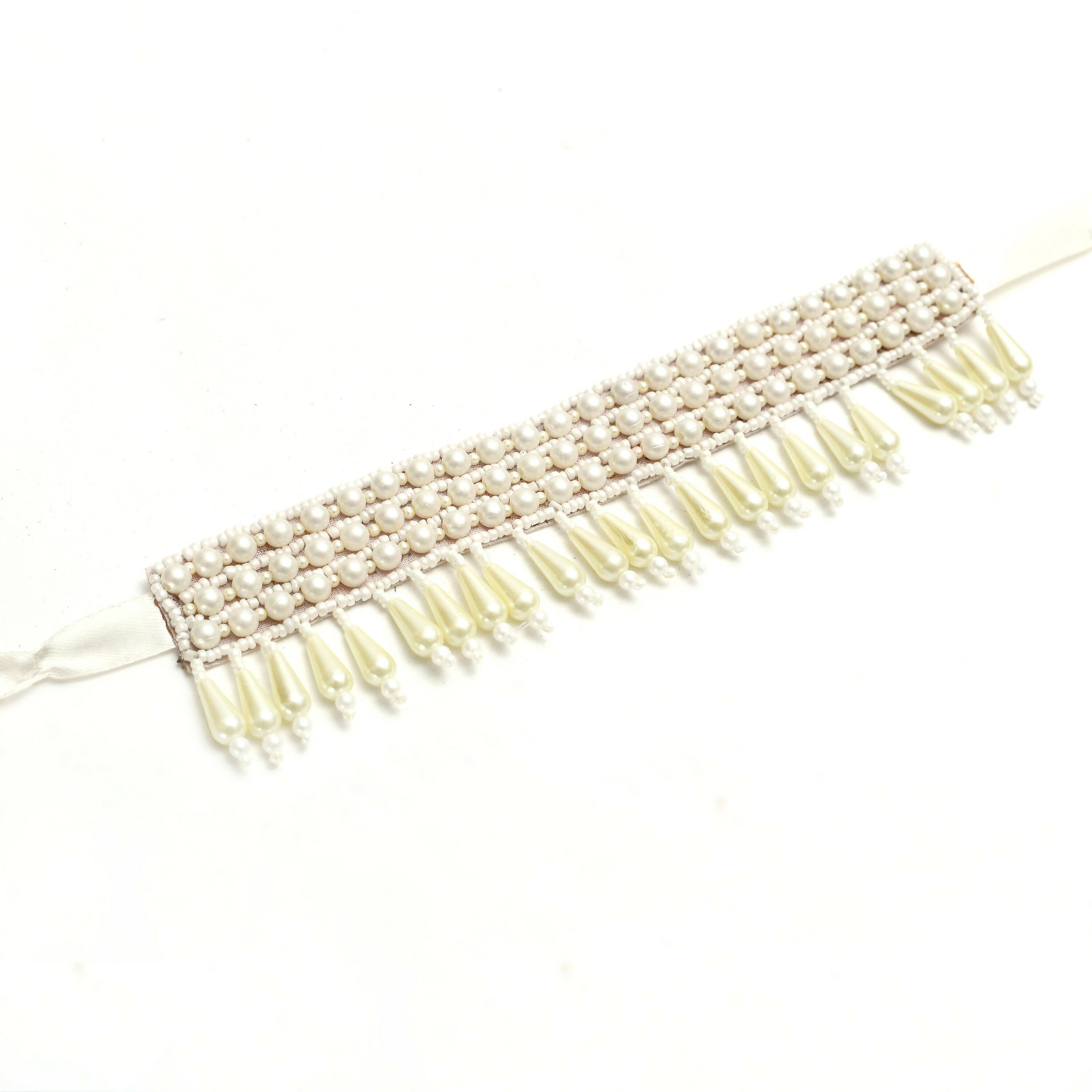 Off White Pearl Choker Necklace and Earrings Handicraft Set