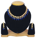 Blue Kundan necklace set with gold plated finish and adjustable cord for festive occasions