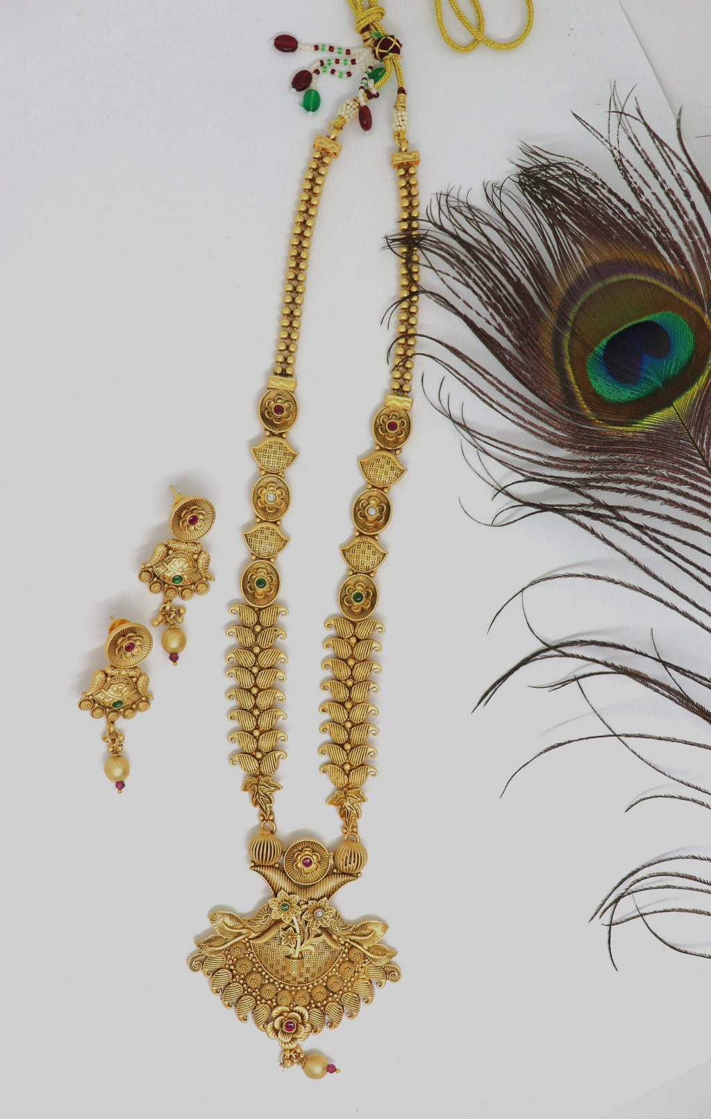 Mango Design Gold Brass Necklace Set with Rajwadi Polish