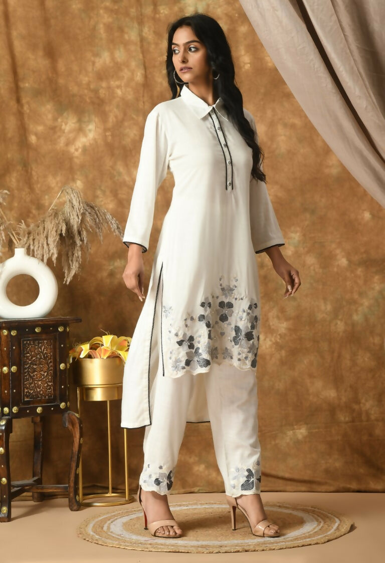 Women's White Cotton Rayon Kurta Set - Daily Wear Ethnic Suit