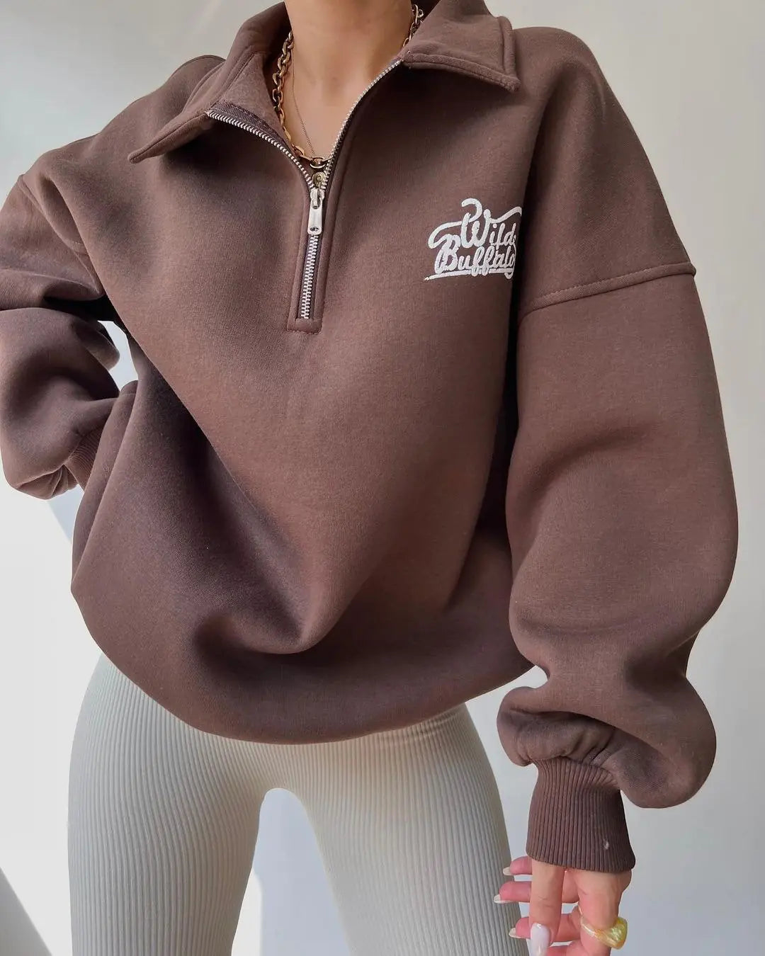 Wild Buffalo Half-Zip Fleece Pullover Sweatshirt for Winter - Image 2