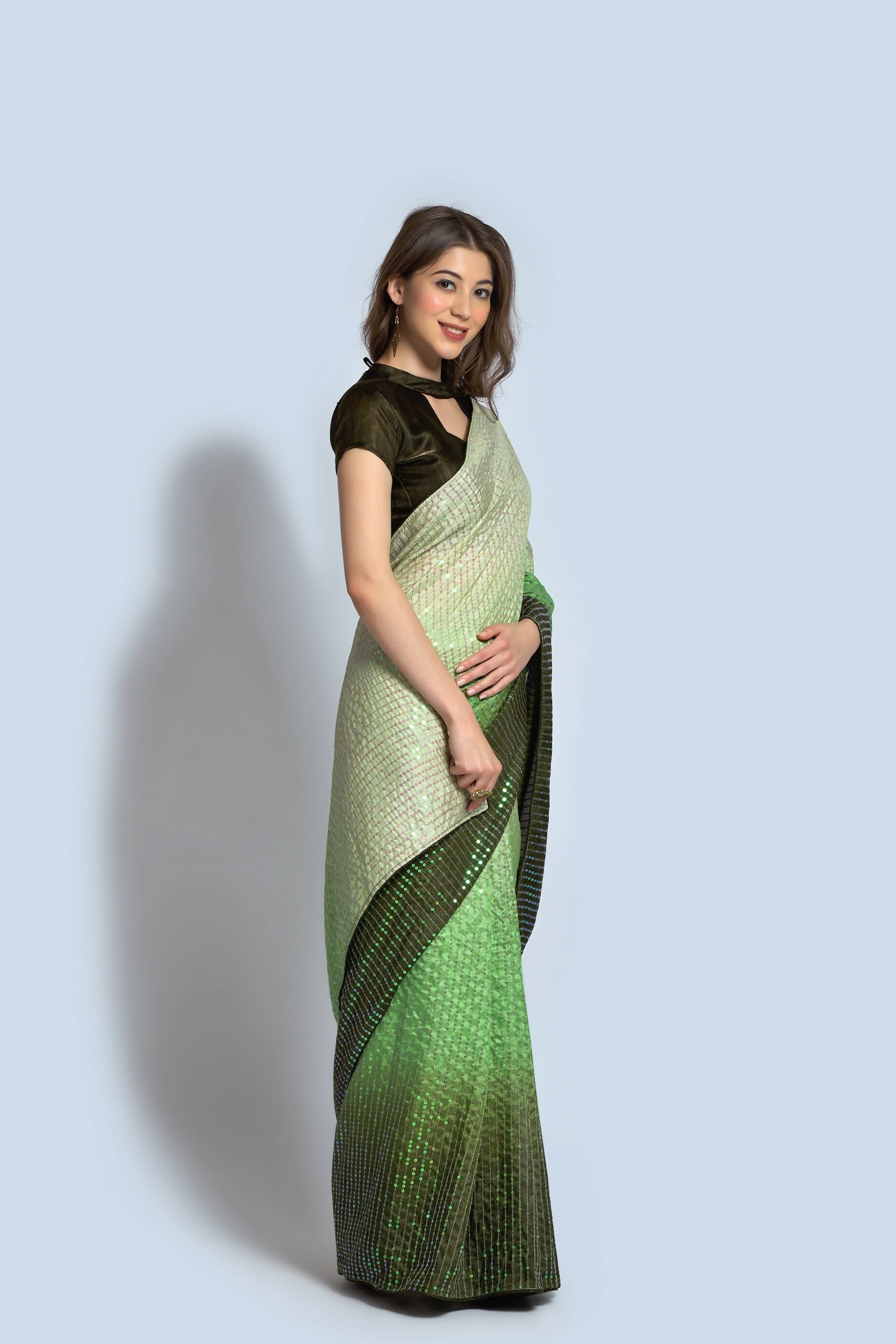 Light Green Vichitra Silk Embroidered Party Wear Saree