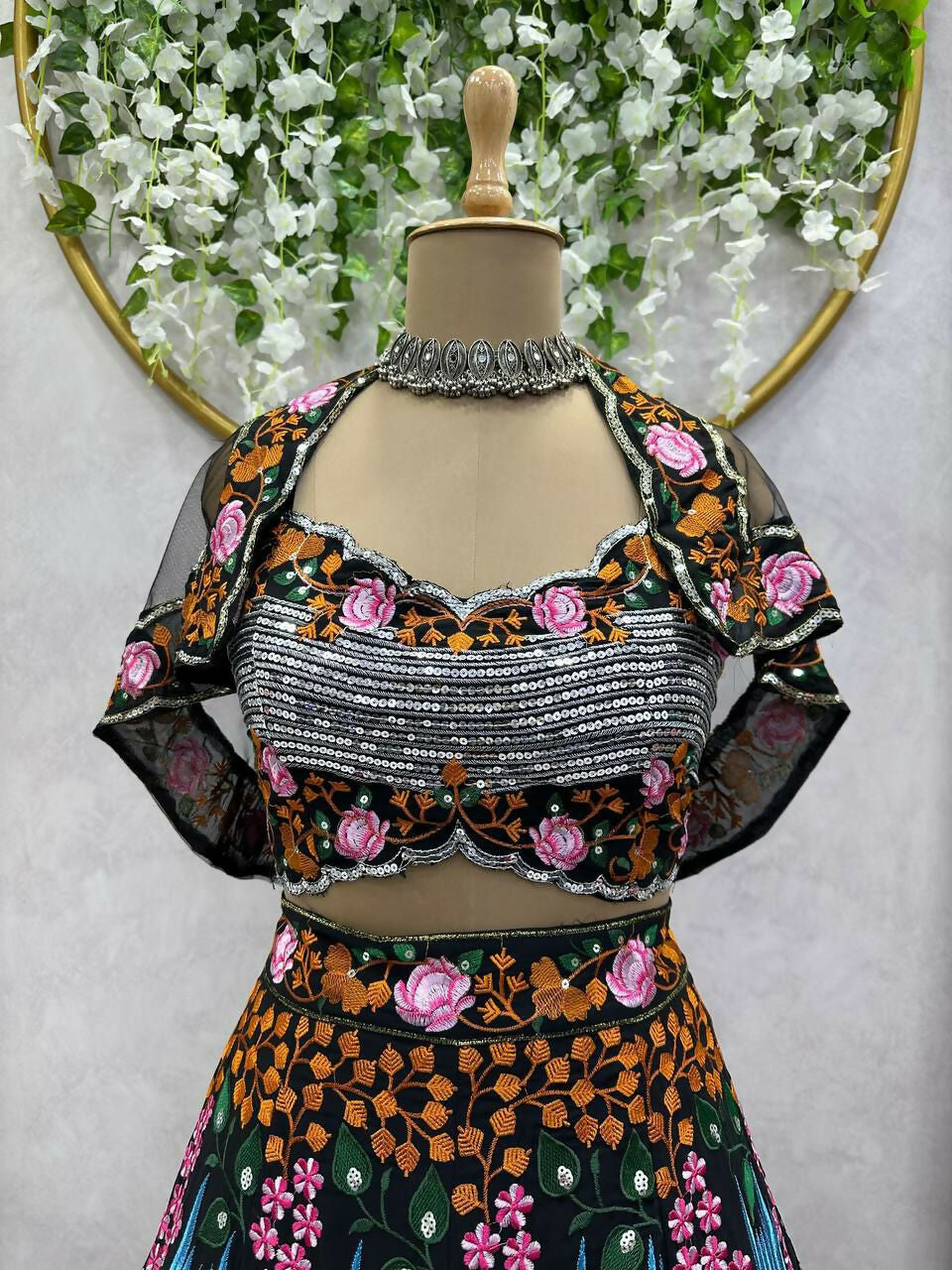 Women's Multicolor Faux Georgette Floral Sequins Lehenga Choli Set