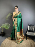 Green butti woven soft lichi silk Paithani saree