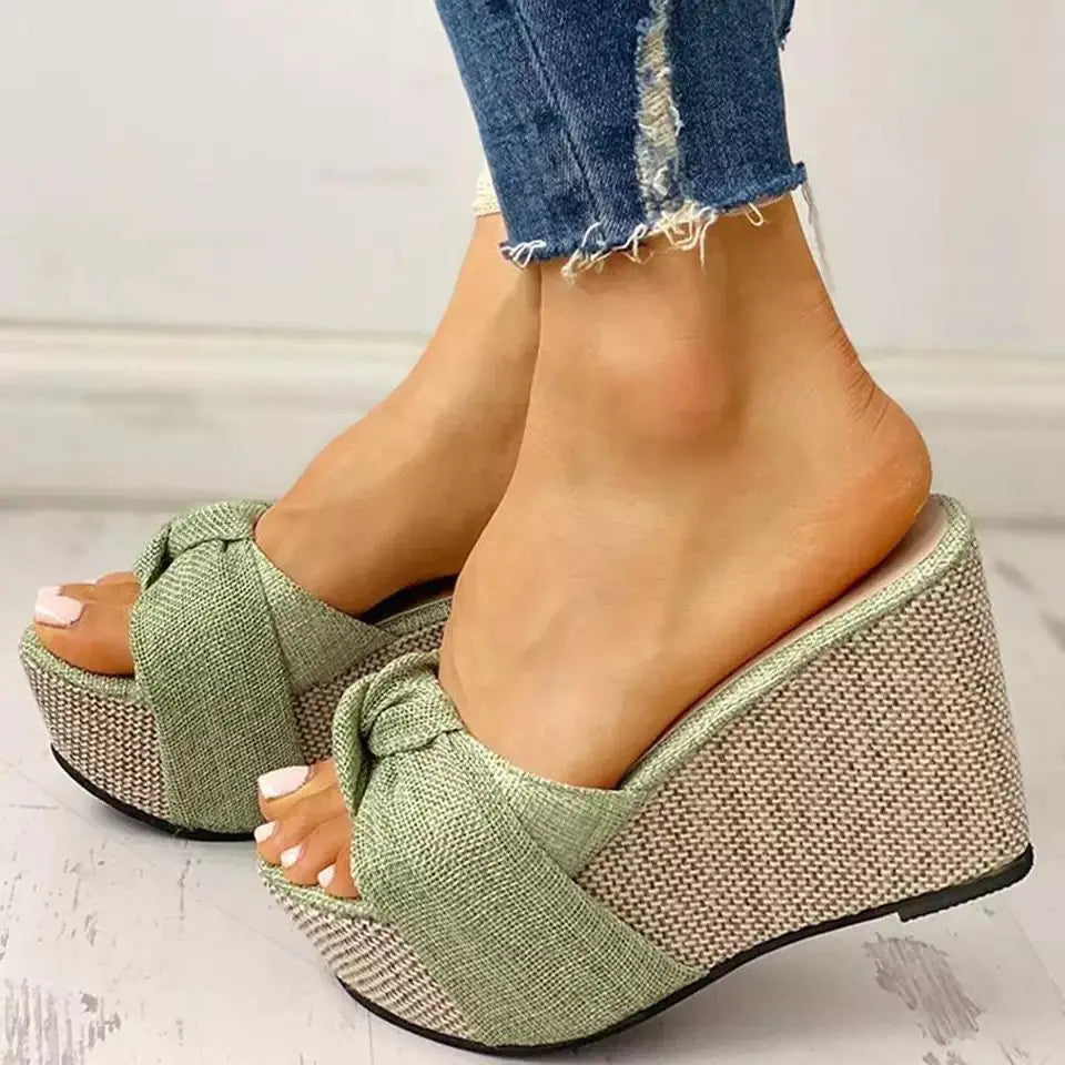 Women's Wedge Bow Sandals Comfortable Slip-On Platform Shoes - Image 15
