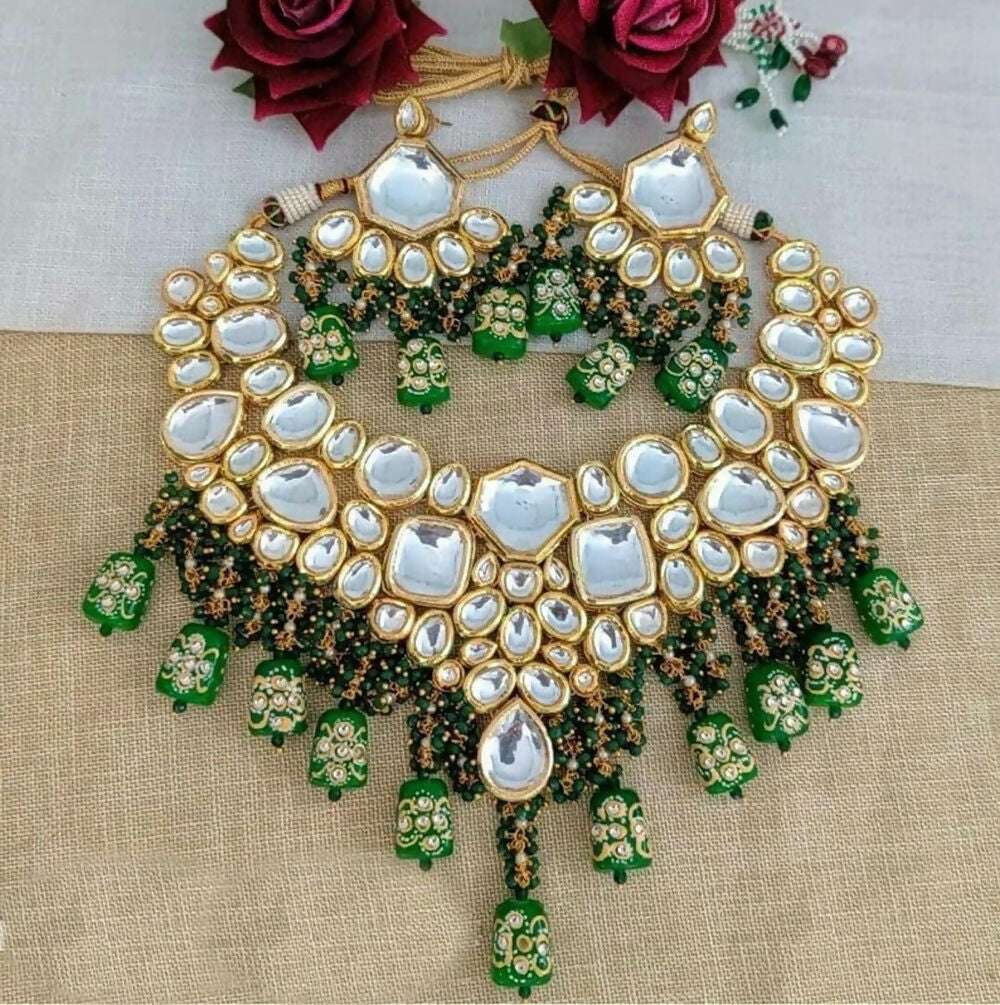 Traditional green and gold Kundan work necklace set