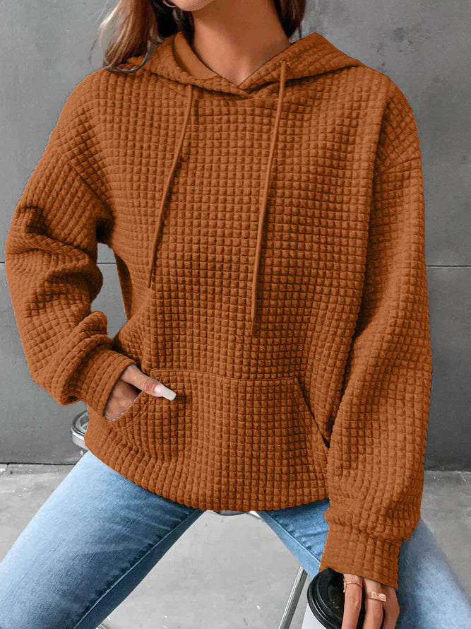 Women's Loose Casual Long Sleeve Waffle Knit Hooded Sweatshirt