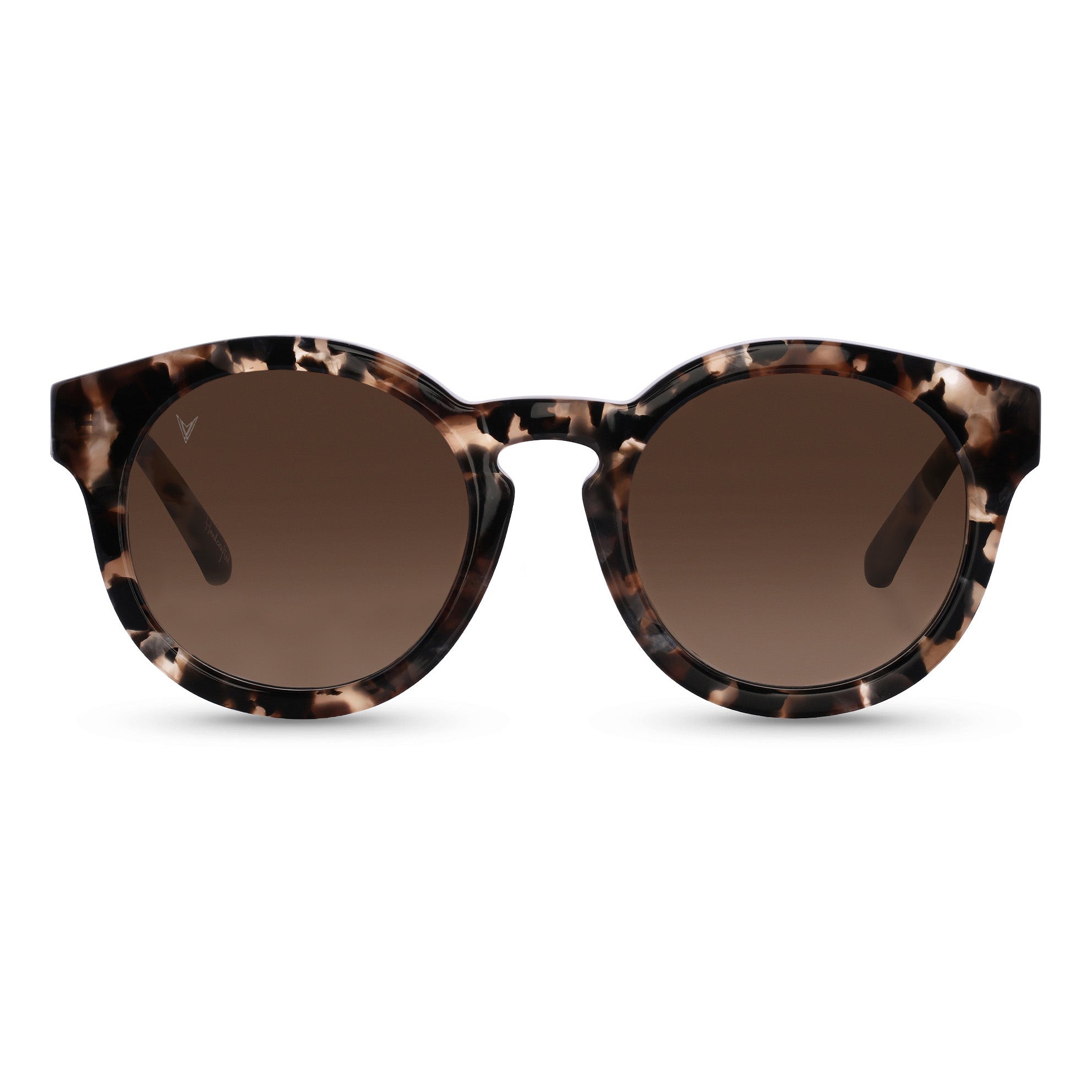 The Quinn sunglasses in Brown Pearl finish with gradient lenses and Italian acetate frames.