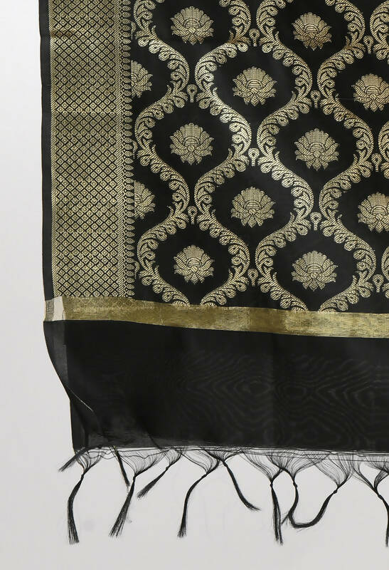 Black Banarasi Silk Woven Design Dupatta for Ethnic Wear