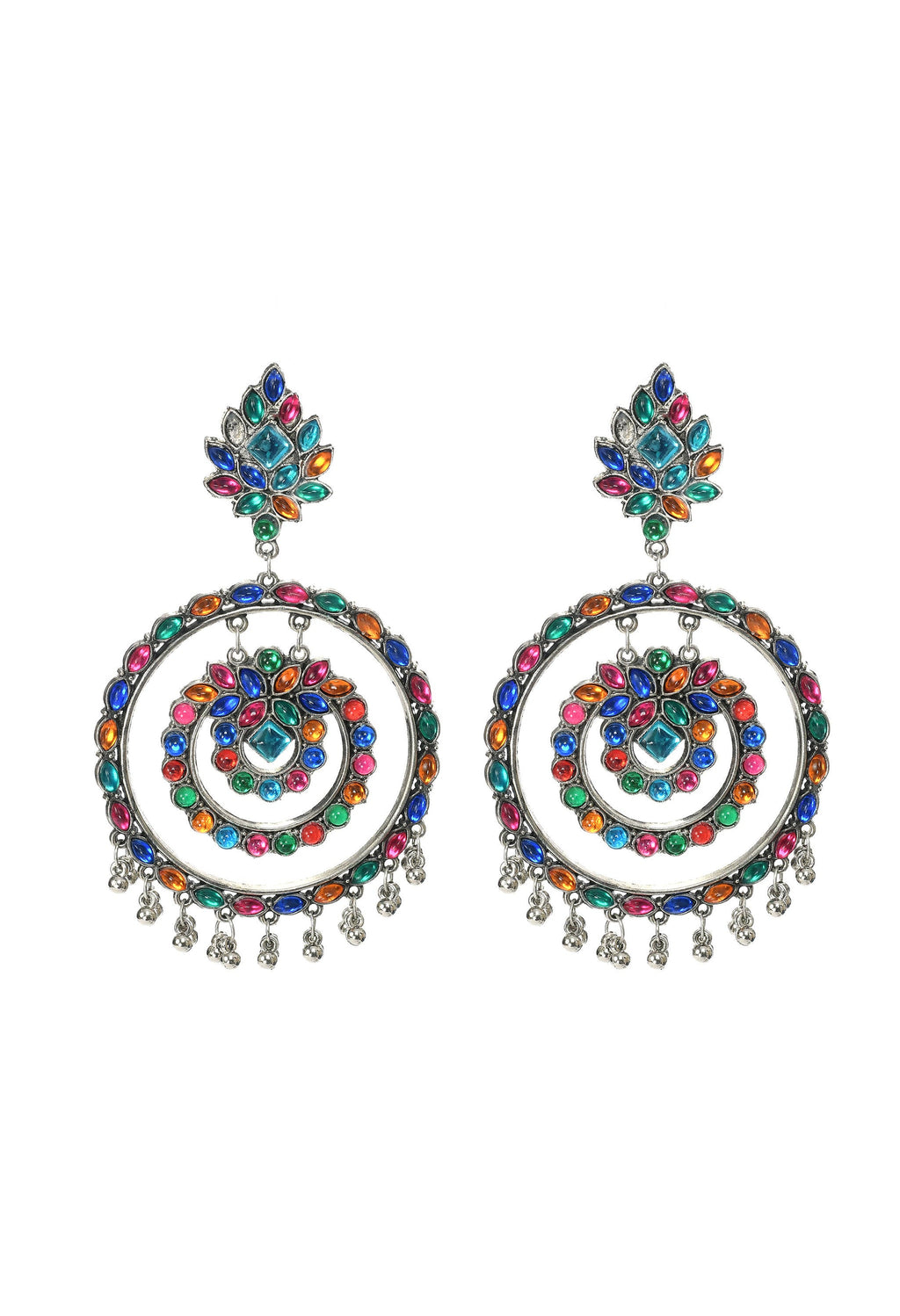 Elegant multi-colour circular Kundan earrings for women, perfect for parties