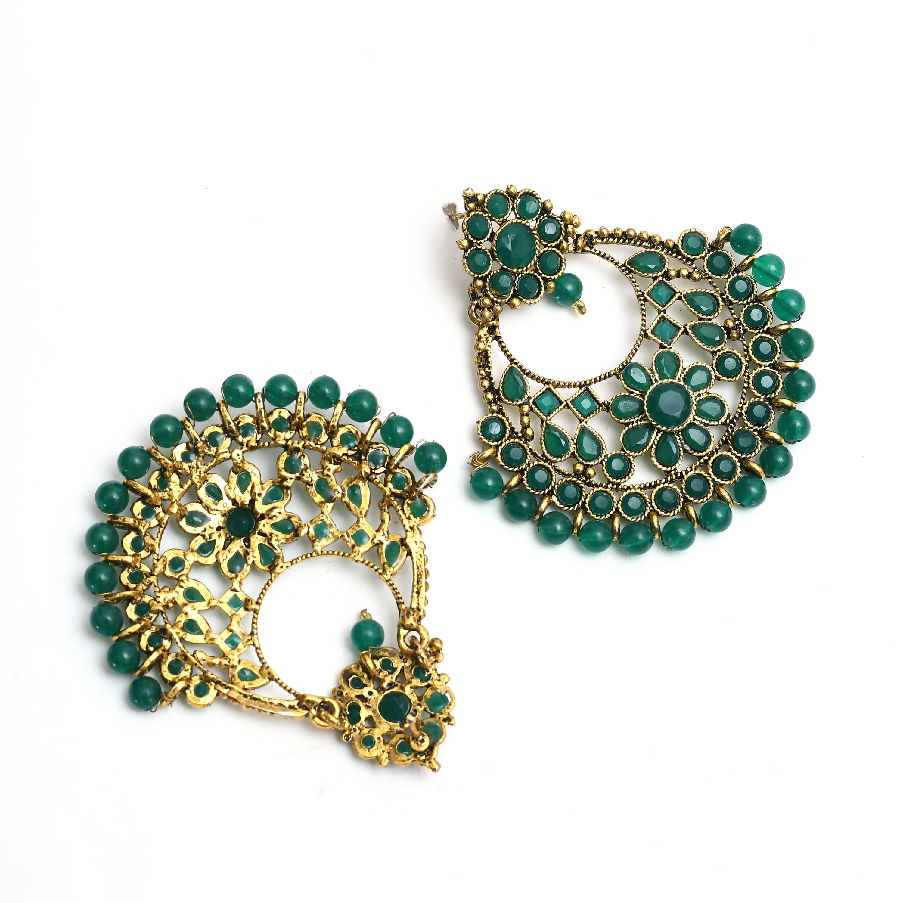 Golden and Green Beaded Earrings for Festive Occasions