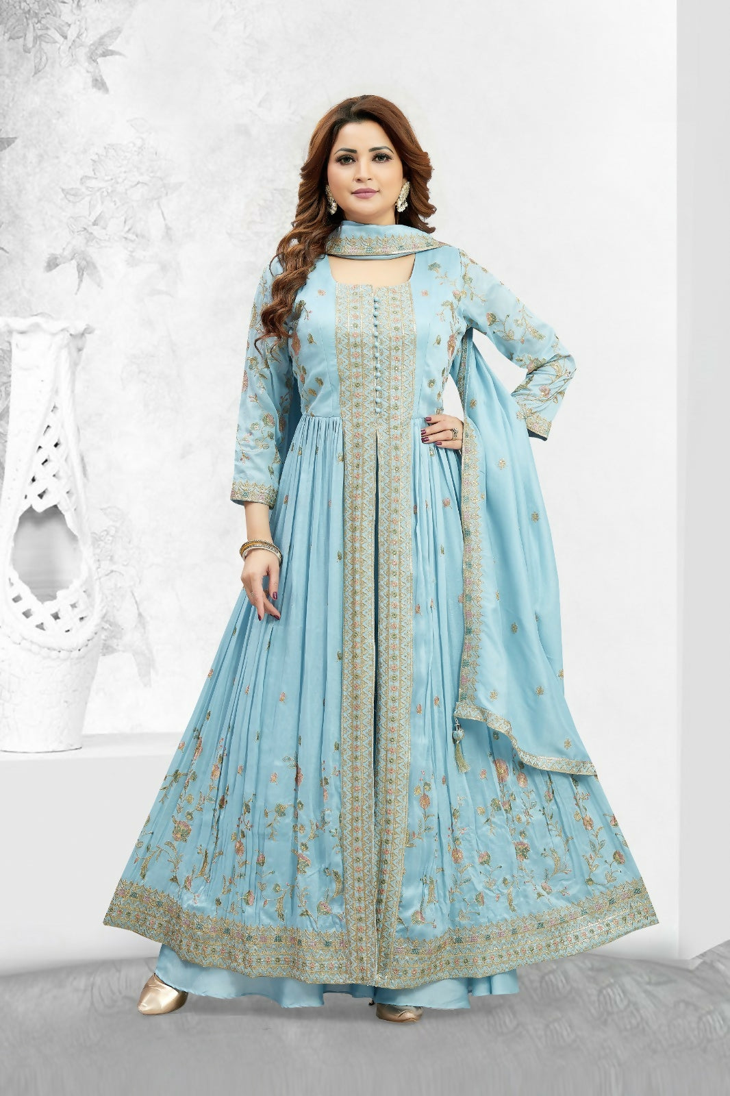 Joban Fashion Muslin Silk Sky Blue Color Kurta Set
